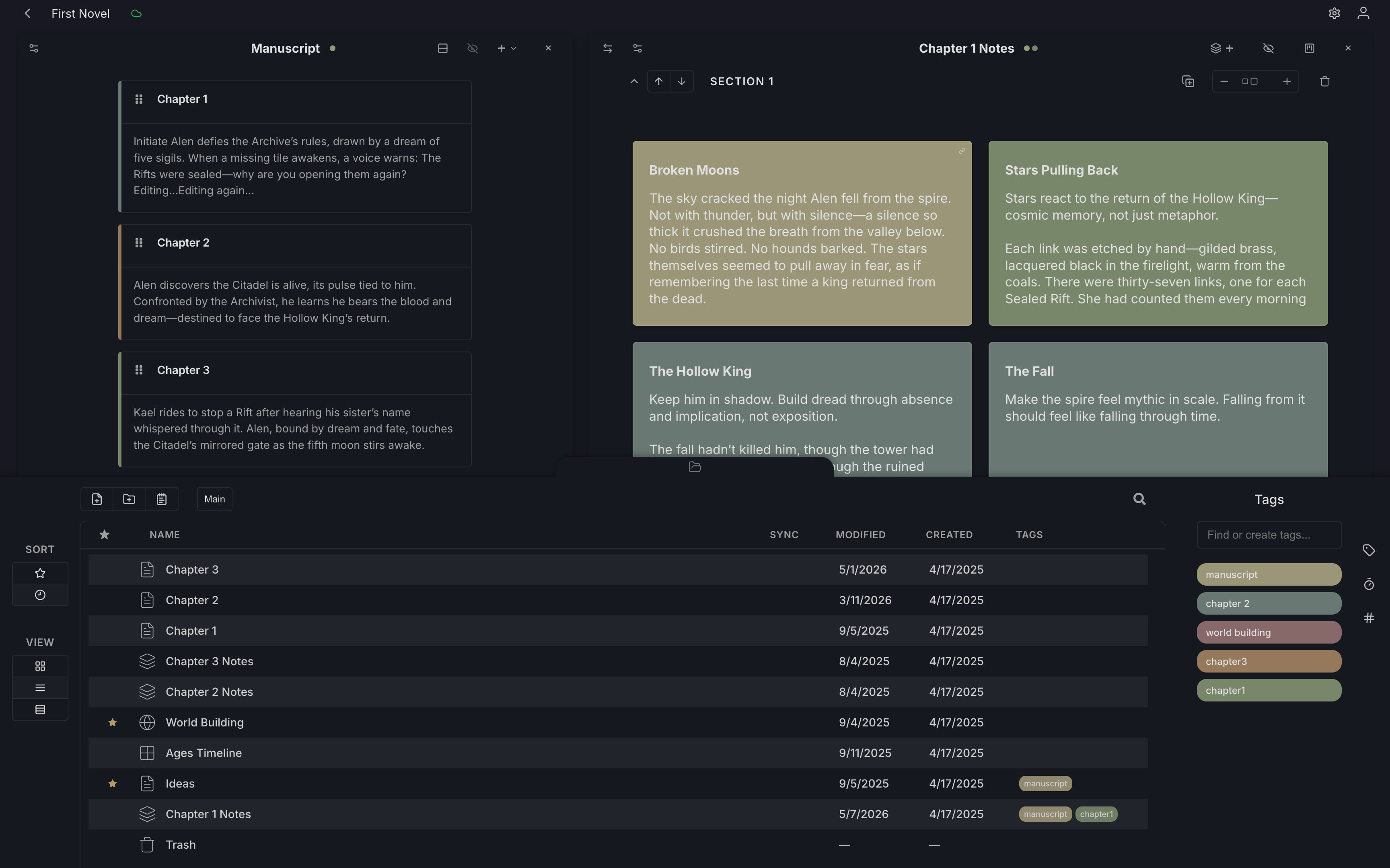 Studio showing organizing tools like cards and outlines